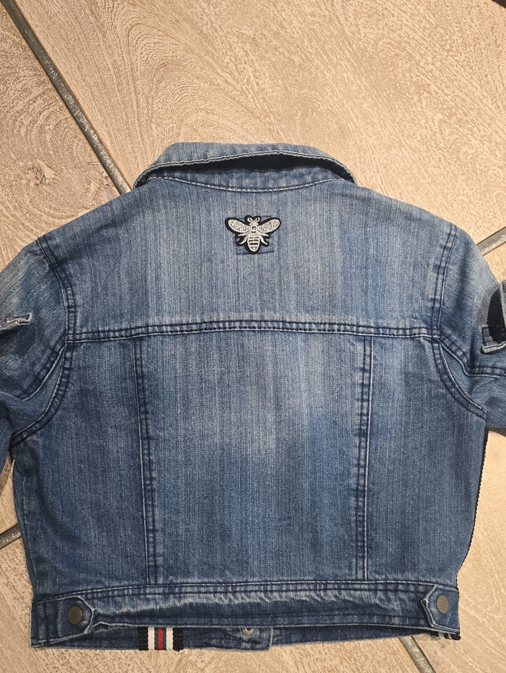 Upcycled Designer Insipered Jean Jacket Classic blue denim jacket - Picture 3 of 11